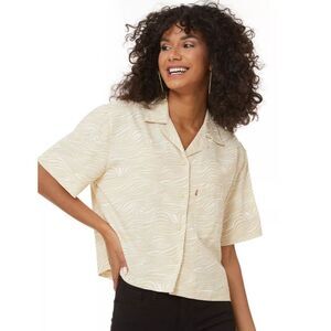 Levi's Womens Beige Nia 2X Button Down Crop Resort Casual Beach Top